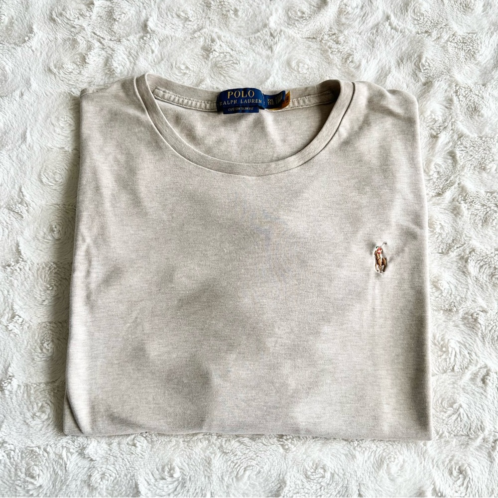 Polo Ralph Lauren Shirt Tee Mens XXL 2XL Beige Custom Slim Fit Flesh Pony READ